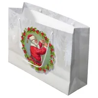 Santa in a Wreath Large Gift Bag