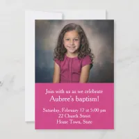 Simple Photo with Pink Zig-Zag Back Baptism Invitation