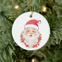 Vintage Style Santa Claus Face Christmas Ceramic Ornament