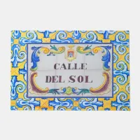 Calle Del Sol Spanish Street Name, Blue Yellow Doormat