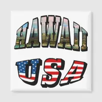 Hawaii Picture and USA Flag Text Magnet