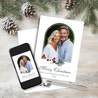 Elegant Arch Winter Greenery Christmas Photo Holiday Card