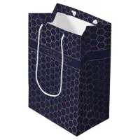 Chic Rose Gold Foil Navy Blue Geometric Corporate Medium Gift Bag