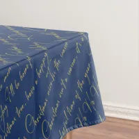 Blue Gold Christmas Typography Pattern#36 ID1009 Tablecloth