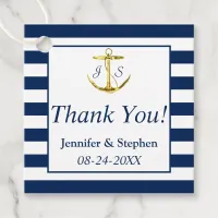 Navy Blue Stripes Gold Anchor Classic Wedding Favor Tags