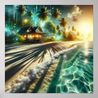 Beautiful Sunset Beach House Themed Poster