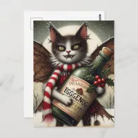 Adorable Christmas Horror Kitty Fairy With Eggnog Postcard