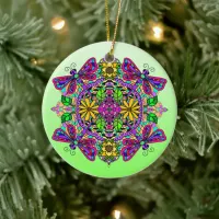 Pretty Colorful Dragonfly Mystical Mandala   Ceramic Ornament