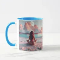 Beautiful Woman Meditating on Beach Blank Mug