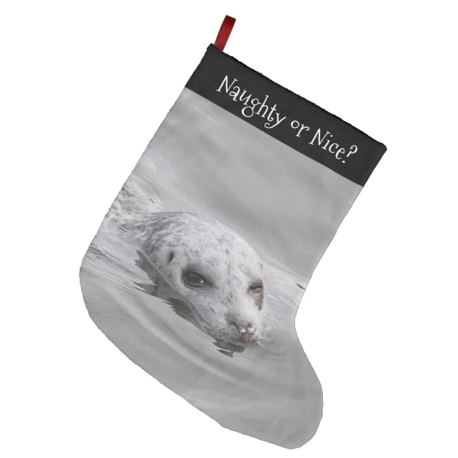 Funny Harbor Seal Coyly Winks at Photographer Large Christmas Stocking