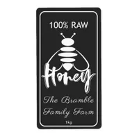 White 100% Raw Honey Bee Label On Charcoal Apiary