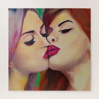  Watercolor Pride Two Women Share a Kiss Jigsaw Puzzle