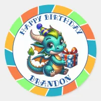 Dragon Themed Boy's Birthday Party Classic Round Sticker