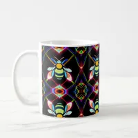 Vibrant Neon Honeybee with Abstract Hexagonal  Coffee Mug