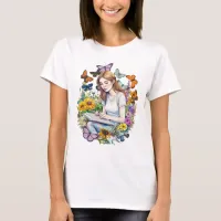 A Girl, Journal, Butterflies and Flowers T-Shirt