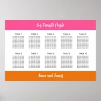 Pink White Orange 10 Table Seating Chart Poster