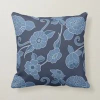 Navy Blue and White Hamptons Bold Floral Pattern Throw Pillow