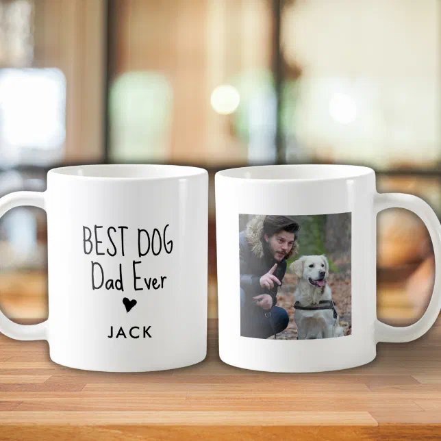 Custom Photo | Best Dog Dad Ever Handwritten Text Coffee Mug