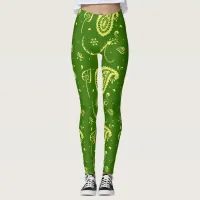 Chic Green And Yellow Kalka Print Women's Leggings