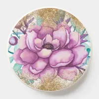 Elegant Purple Gold Glitter Flowers Floral PopSocket