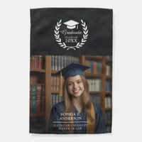 Elegant Black Welcome Photo Graduation Celebration Garden Flag