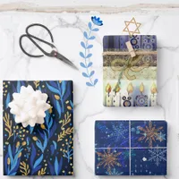  Blue Floral , Stars, Light Hanukkah Pattern Wrapping Paper Sheets