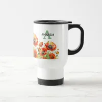 Pretty Poppy Flowers Monogrammed Red Poppies Travel Mug