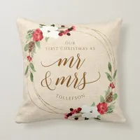 Our First Christmas Newlywed Christmas Winter Throw Pillow