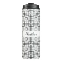 Black and White Geometric Squares Pattern Thermal Tumbler