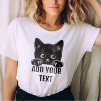 Cute Simple Black Cat - Custom Text Personalized T-Shirt