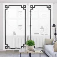 White and Black Greek Key Border Sheer Curtains