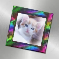 Faux Metallic Rainbow Border Photo Magnet