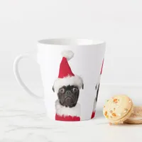 Cute Christmas Black Pug in Santa Hat Latte Mug