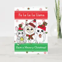 Fa La La La Llama Cheesy Meowy Christmas Card