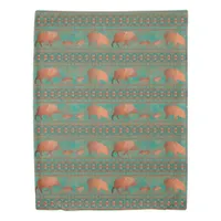 Southwest Cute Javelina Family Copper Teal Twin Duvet Cover