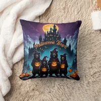 Halloween bears celebrate with jack-o'-lanterns throw pillow