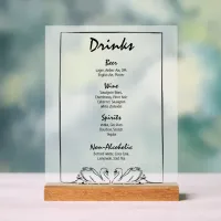 Simple Timeless Chic Swan Bar Drinks Menu Wedding Acrylic Sign