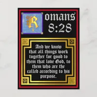 Romans 8 28 Gold Illuminated Letter Bible Quote Holiday Postcard