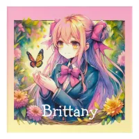 Anime Girl and Butterfly Watercolor Personalized Acrylic Print