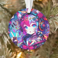 Glitchcore Colorful Anime Girl Artwork  Ornament