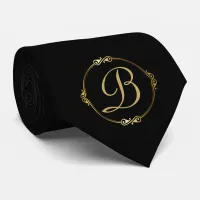 Monogram in gold with infinity circle on black | neck tie