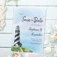 Watercolor Lighthouse Nautical Modern Wedding  Save The Date
