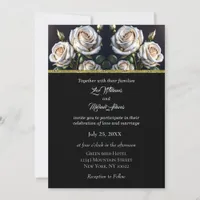 Gorgeous white roses with golden details, elegant  invitation