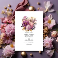 Mauve and Gold Floral Wedding Invitation