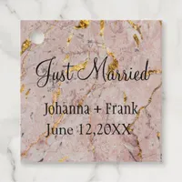 Just Married Pink and Gold Marble Favor Tags