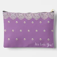 Cute Bag for Mom Lace and Pearls Makeup Pouch