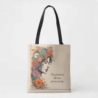 Retro Girl with Flowers in her hair Tote Bag