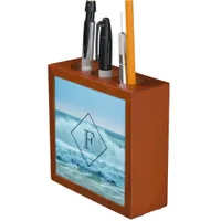 Ocean Waves Splash Sea Foam Beach Monogram Desk Organizer