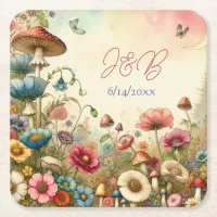 Personalized Cottage Core Wedding  Square Paper Coaster
