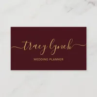 Burgundy Gold  Handwritten Script Calligraphy Business Card